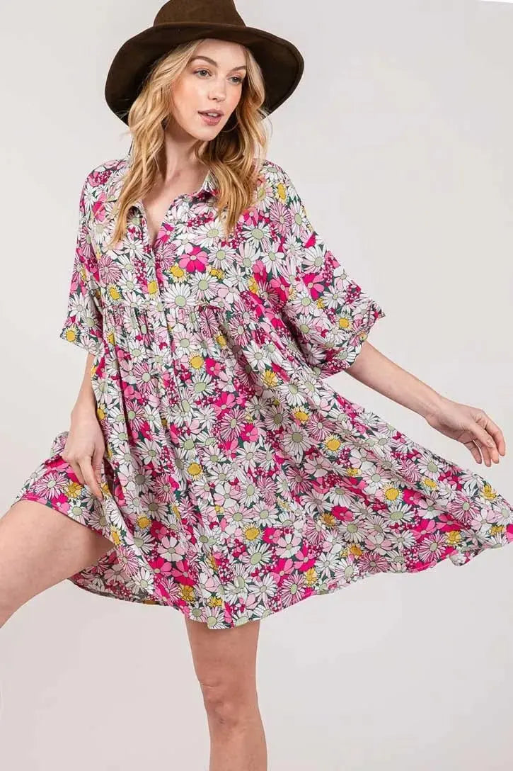 SAGE + FIG Floral Button Down Mini Shirt Dress for Women - Love Salve